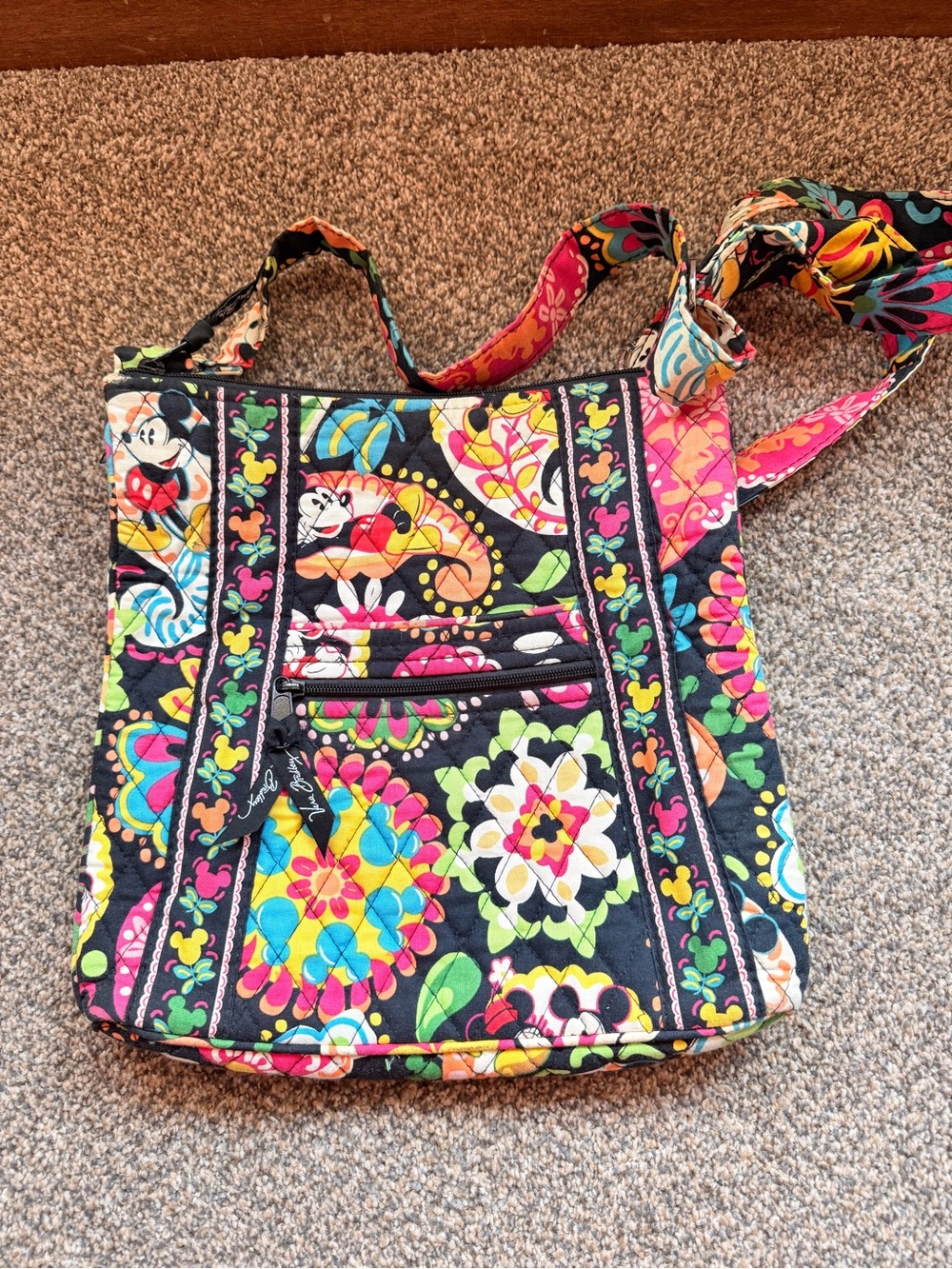 Quilted Floral Paisley Crossbody Bag in Black Multicolor Disney